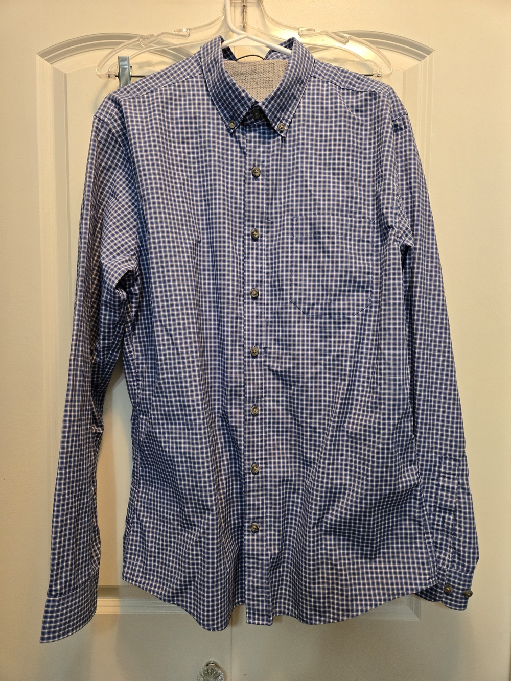 Eddie Bauer Blue and White Gingham Button-Down Performance Shirt - Picture 1 of 3